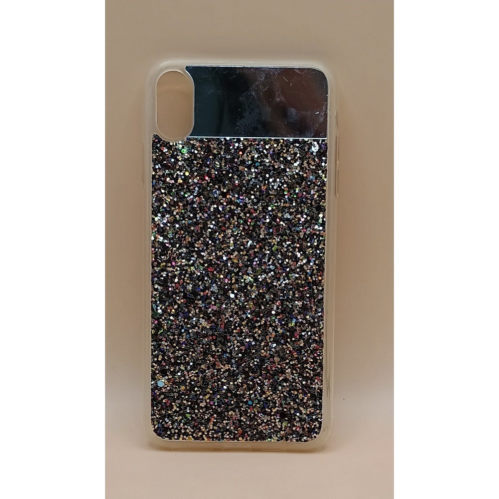 Black Glitter iPhone Case with Built-in Mirror Panel Clear TPU Bumper Sparkly - Picture 1 of 2
